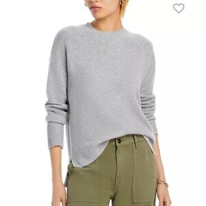 AQUA Cashmere Drop Shoulder High Low Crewneck Sweater - Light Grey
